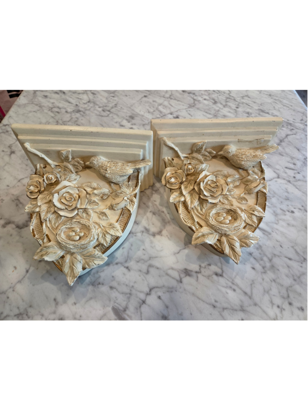 Wang's Int'l Floral Bird Wall Shelves Set Beige Gold One Size
